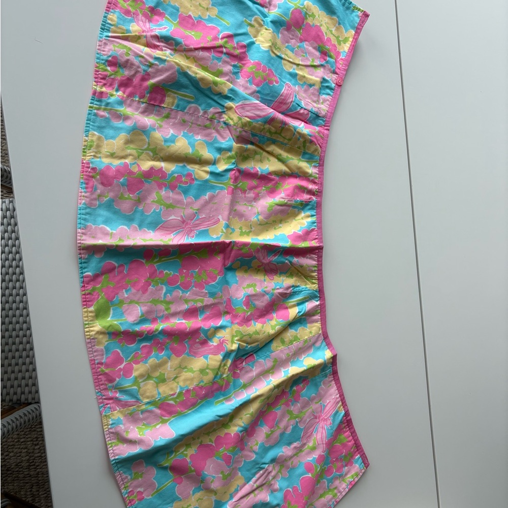 Lilly Pulitzer Pink and Blue Asymmetrical A-Line Midi Skirt White Tag- 2000s
